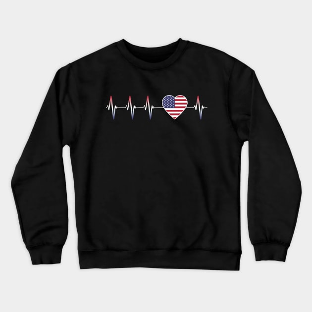 American Heartbeat I Love America Heart Flag Patriotic Gift  Crewneck Sweatshirt by Eyes4